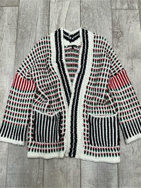 Maje Chunky Open-Front Cardigan Sweater - Red Green Black White